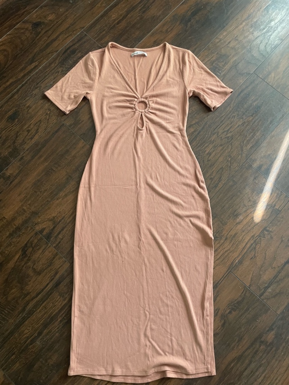 Abercrombie & Fitch Ribbed Midi Dress in Blush